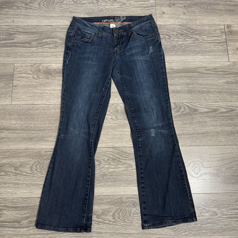 Refuge Women Blue Wide Flared Leg Short Rise Y2K Size 7S